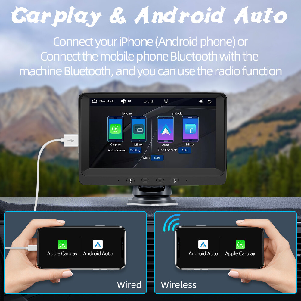 7″ Portable Car Stereo Radio Bluetooth Wireless Apple Carplay IPS Touch Screen