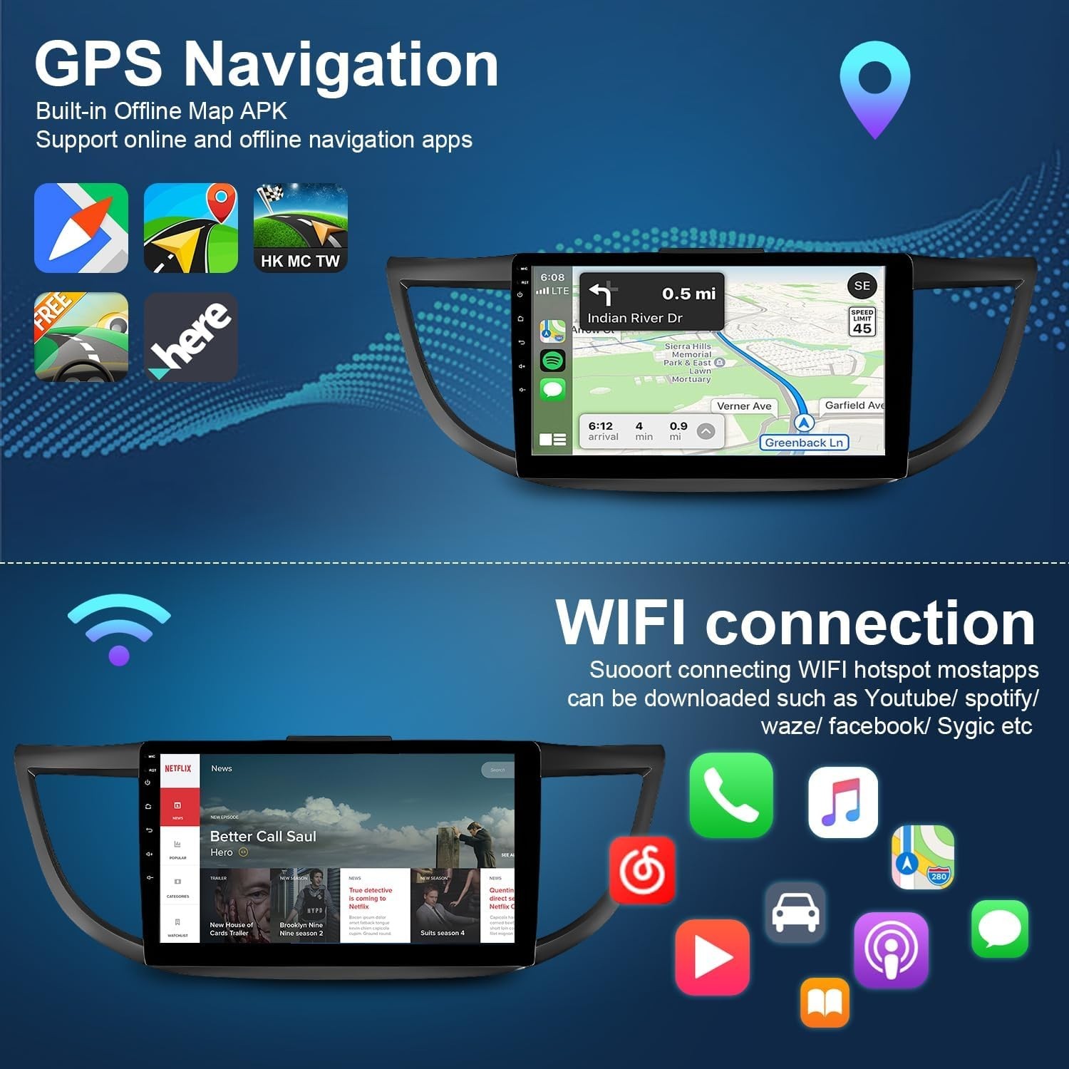 1280*800 For Honda CRV 2013-2016 Car Screen Carplay With Bluetooth Auto GPS 32G
