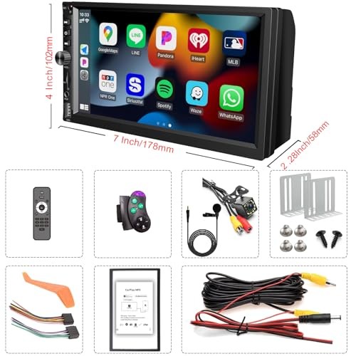 Wireless Double Din Car Stereo Works with Apple Carplay,7 Inch HD 1024 * 600