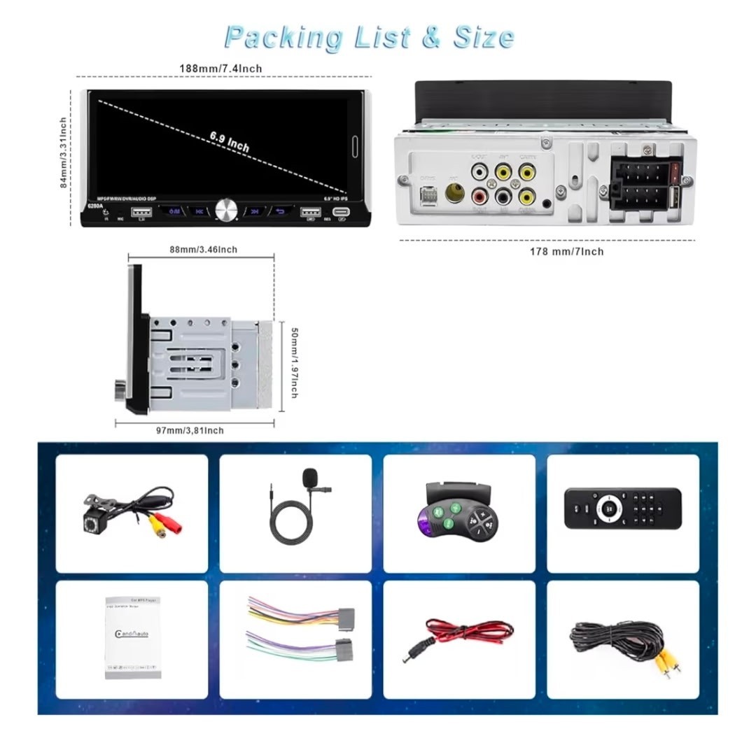 Single Din Car Radio Compatible with Wireless Apple CarPlay,6.9”Car StereoIPS