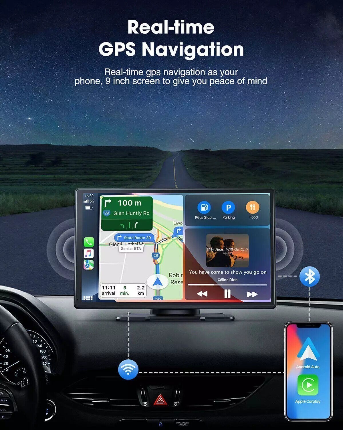 9″ Portable Wireless Car Radio Carplay Auto HD Touch Screen Stereo For Android