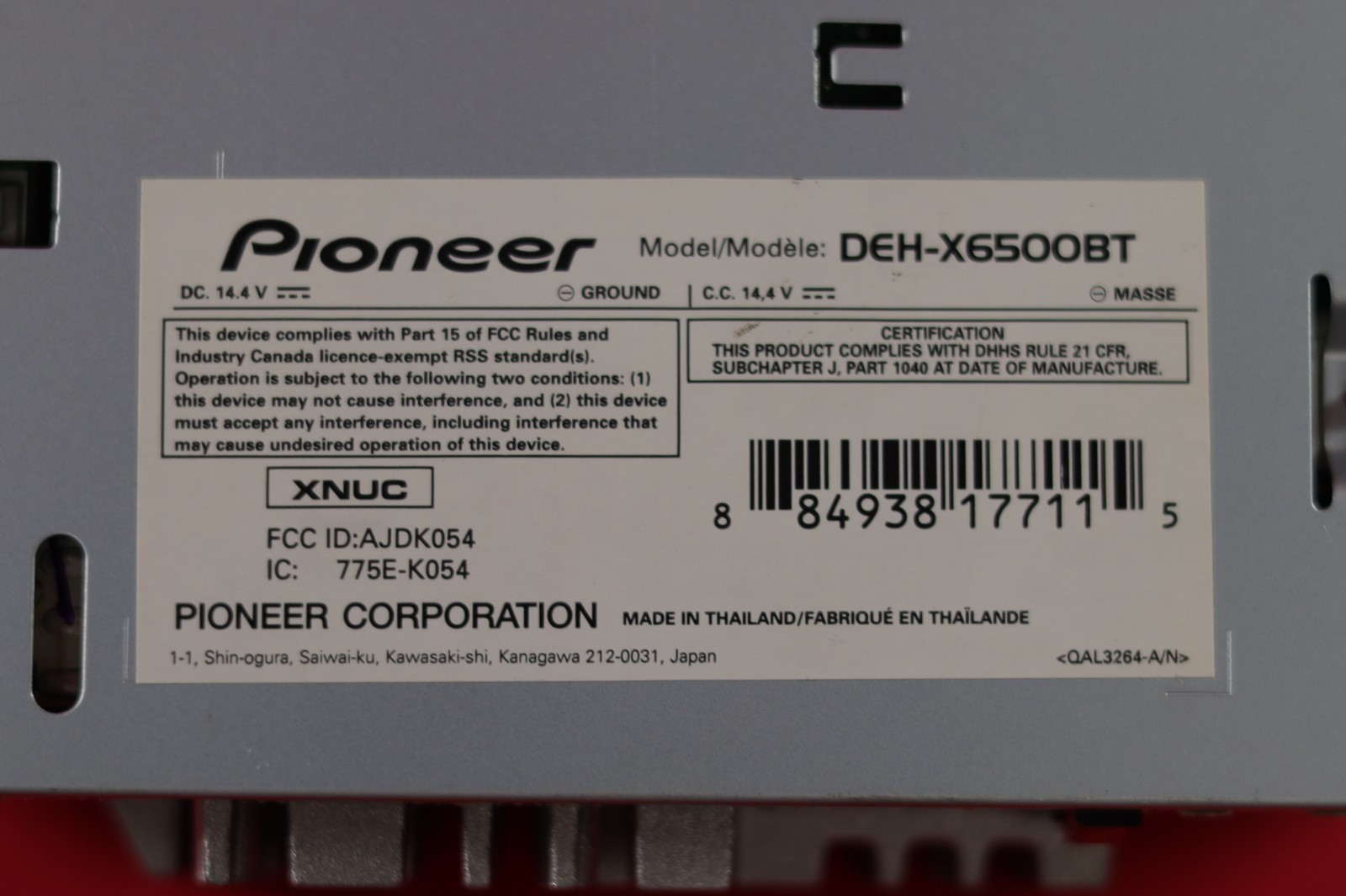 Pioneer DEH-X6500BT CD Player/MP3/USB In Dash Receiver W/ Bracket Wires & Remote
