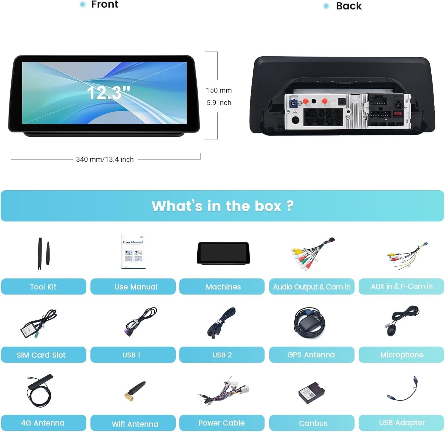 12.3″ Android 12 Head Unit for Toyota RAV4 2019-2022 CarPlay BT WiFi Car Radio