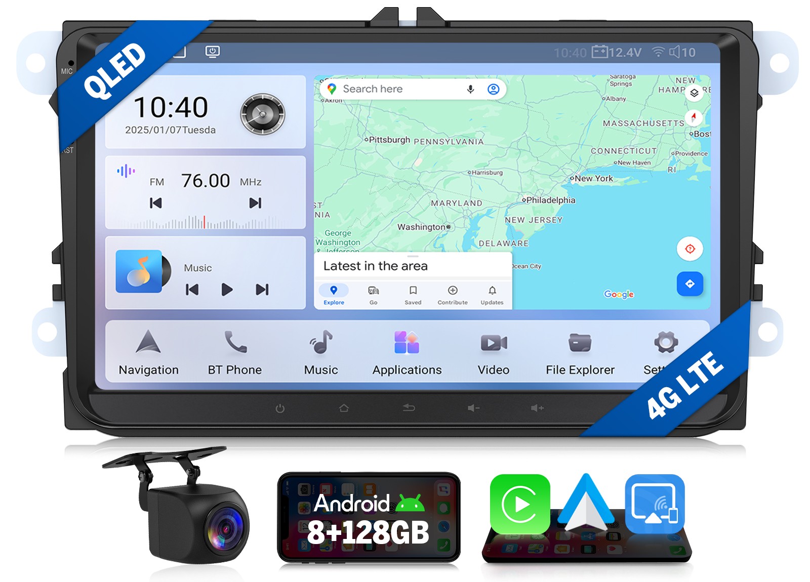 For VW Golf GTI MK6 2009-13 Android Auto 9″ QLED 8+128 Car Stereo CarPlay WiFi 6