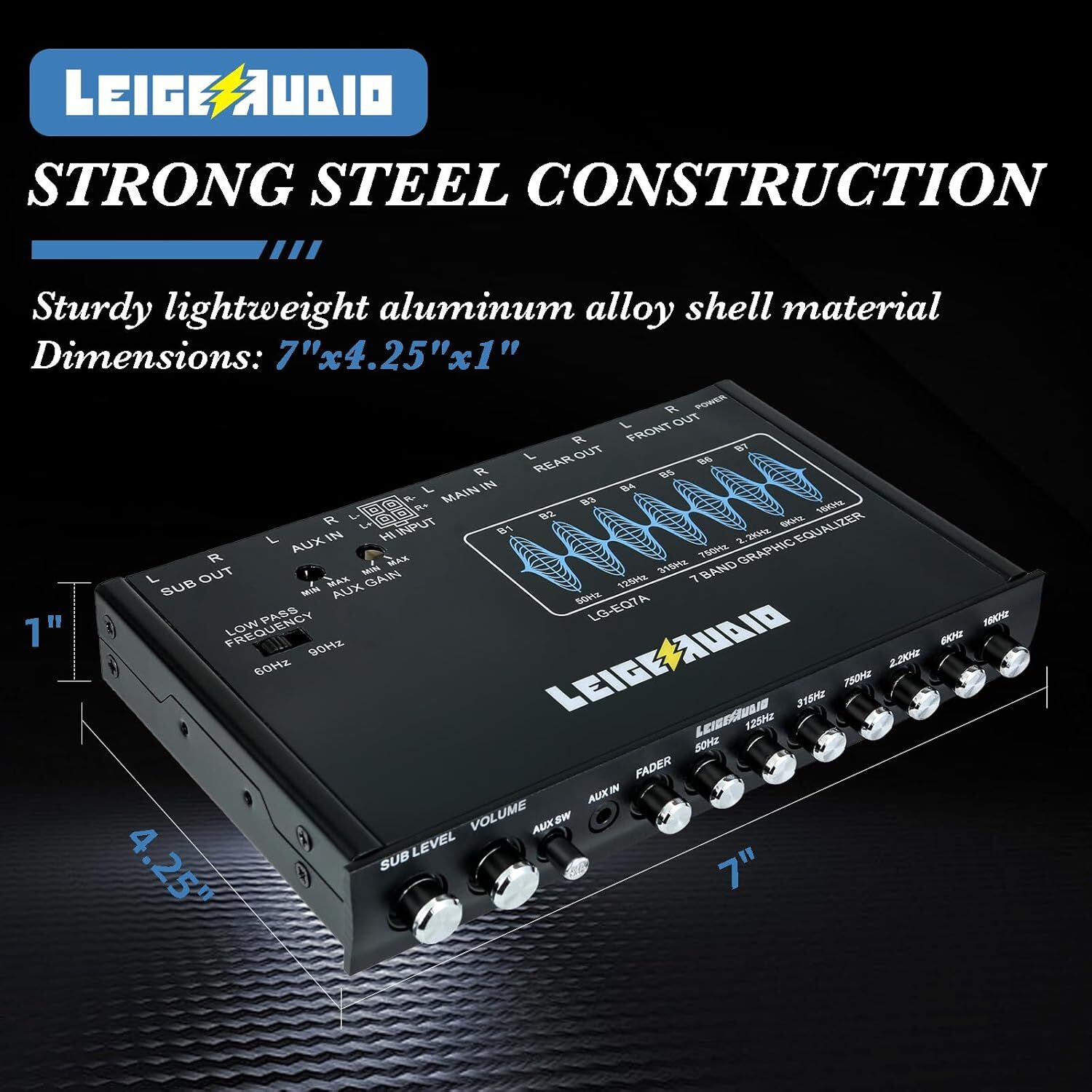 LG-EQ7A 7-Band Car Audio Graphic Equalizer with Front 3.5mm Aux Input, High