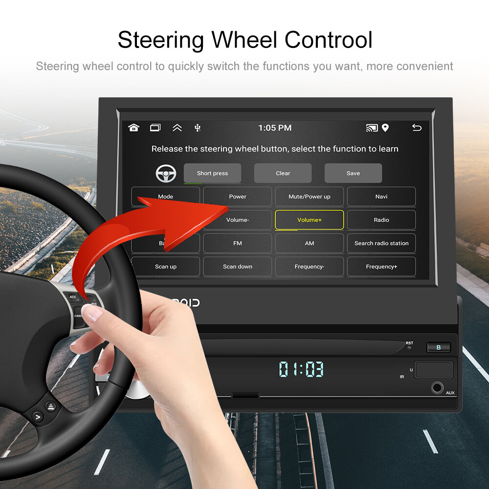 7″ Single 1Din 2+64G Android 15 Carplay Flip Out Car Stereo Radio WiFi Navi Cam