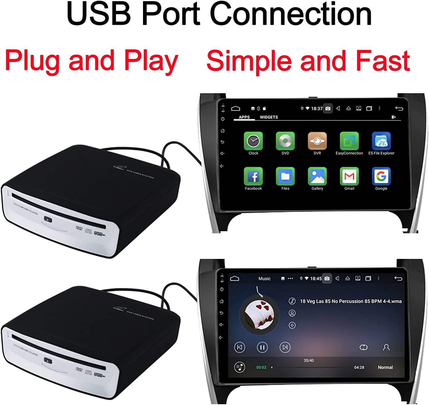USB External Car Universal Connection Portable CD Player for Black
