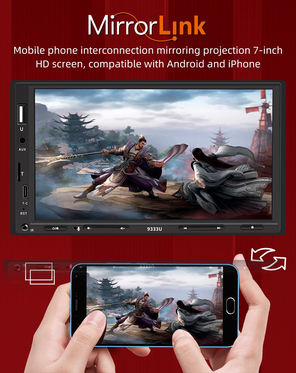 7″ Single 1Din Touch Screen Stereo Bluetooth Radio Car Apple/Android Carplay FM