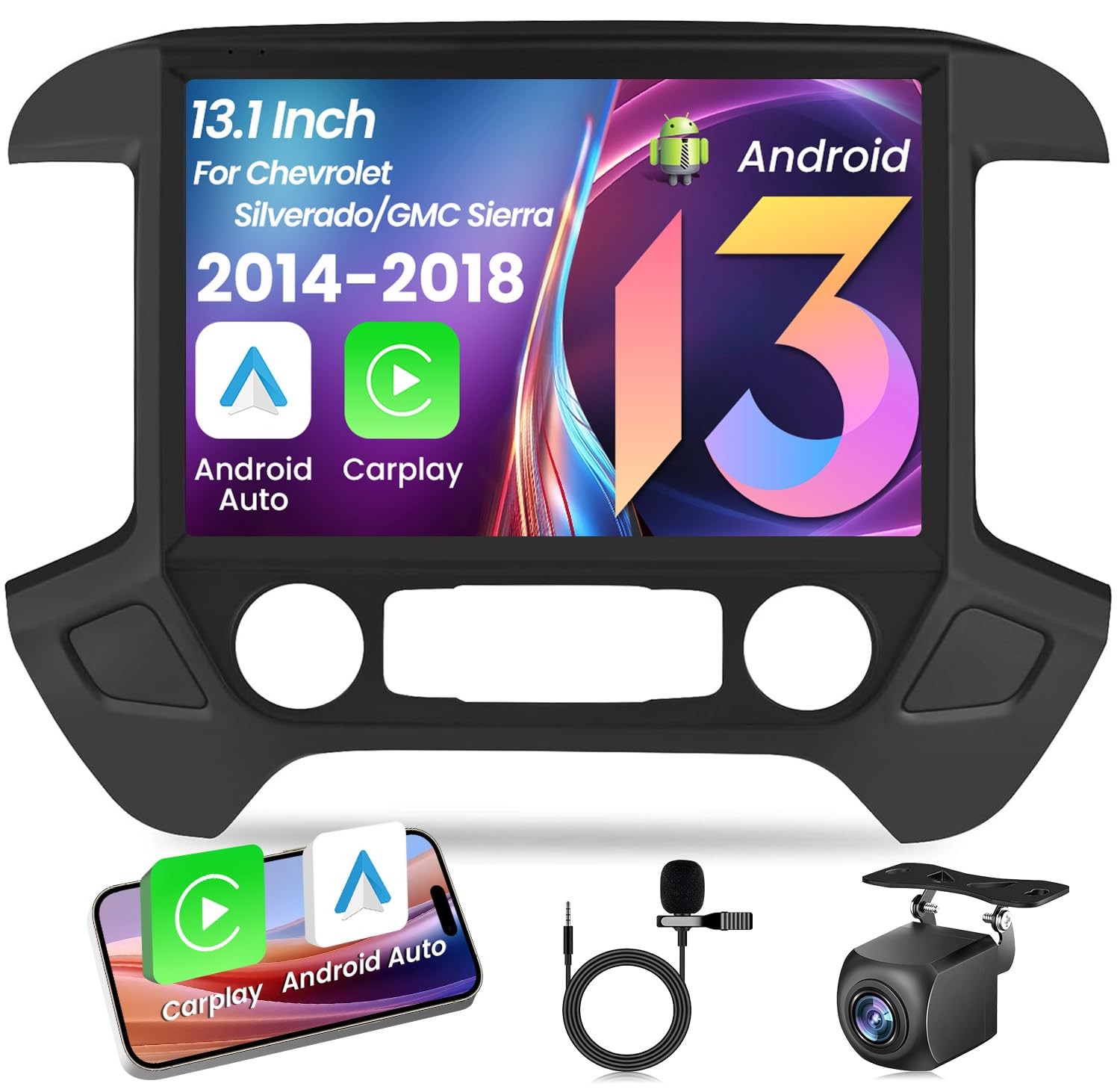 For Chevy Silverado GMC Sierra 2014-2018 Radio Stereo 13.1″ Android Carplay 128G
