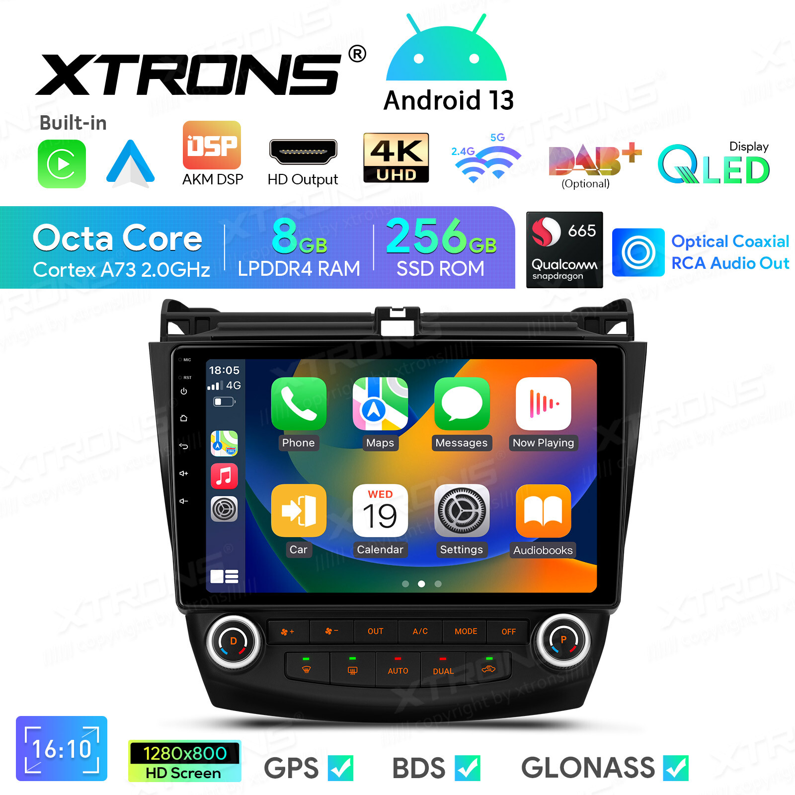 10.1″ QLED Android Car Stereo GPS 8Core 256GB 4G WiFi For Honda Accord