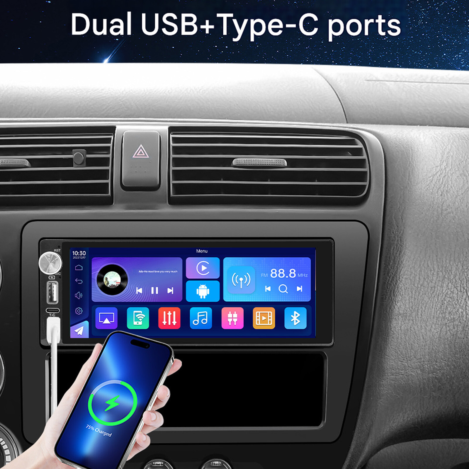 Single Din Car Stereo Wireless Apple CarPlay 6.9″touchscreen Radio Bluetooth USB