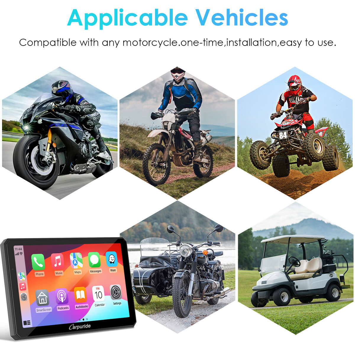 Carpuride W712D Wireless Carplay Android Auto Motorcycle Wired Controlled TPMS
