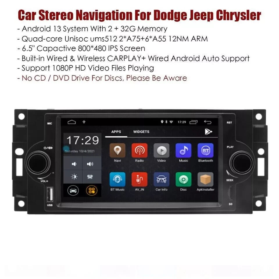 6.5″ Android Carplay Car Stereo Radio AHD GPS Navigation For Dodge Jeep Chrysler