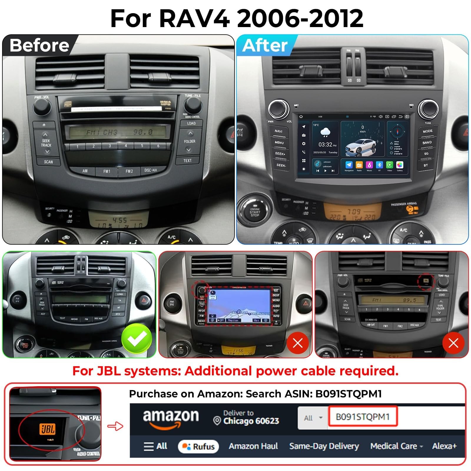 Android 14 Car Stereo for Toyota RAV4 radio 2006-2012, 7″ 1280*720 QLED IPS D…