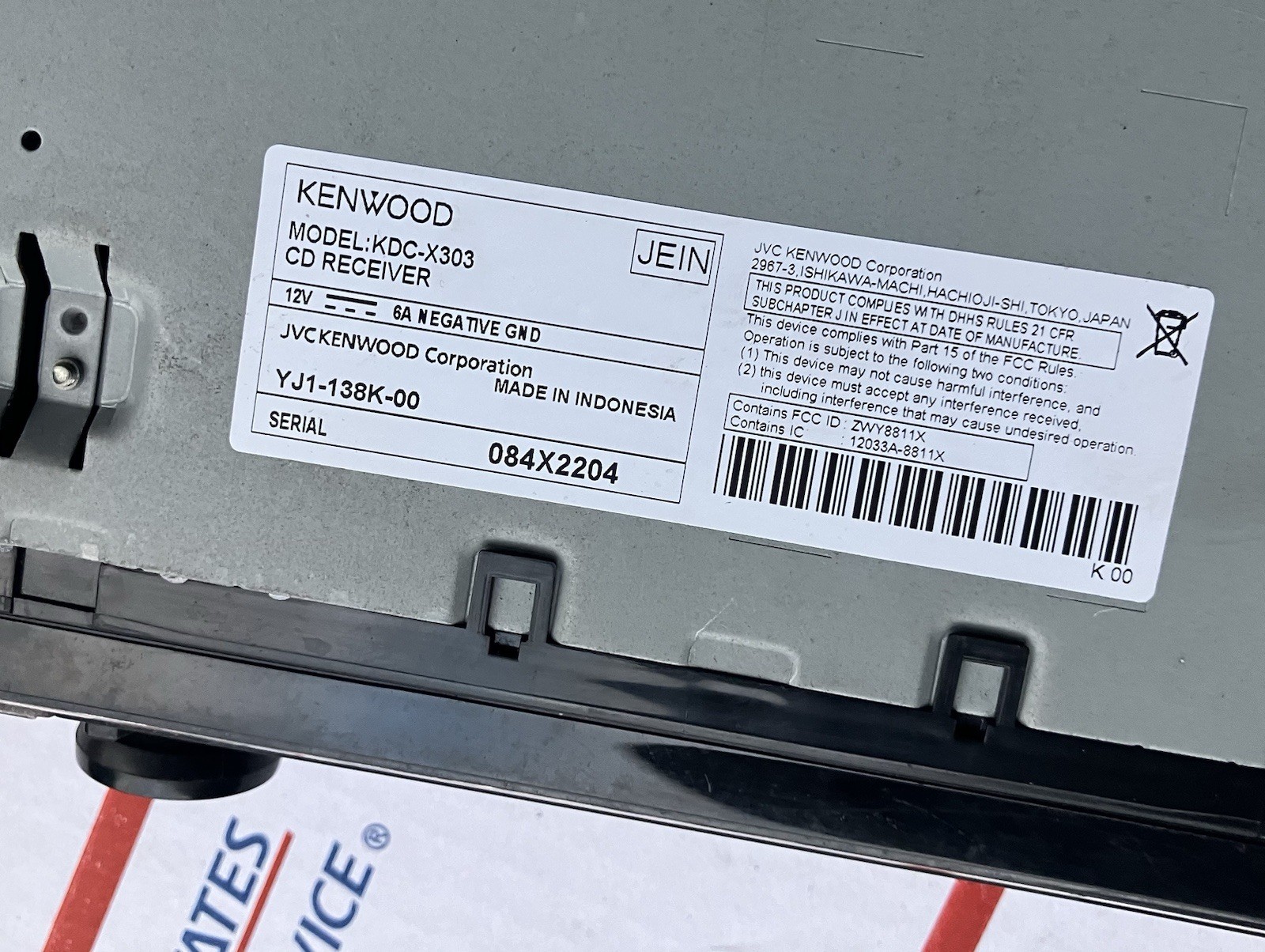 KENWOOD KDC-X303 1DIN CAR AUDIO RADIO BLUETOOTH USB CD AUX 3RCA