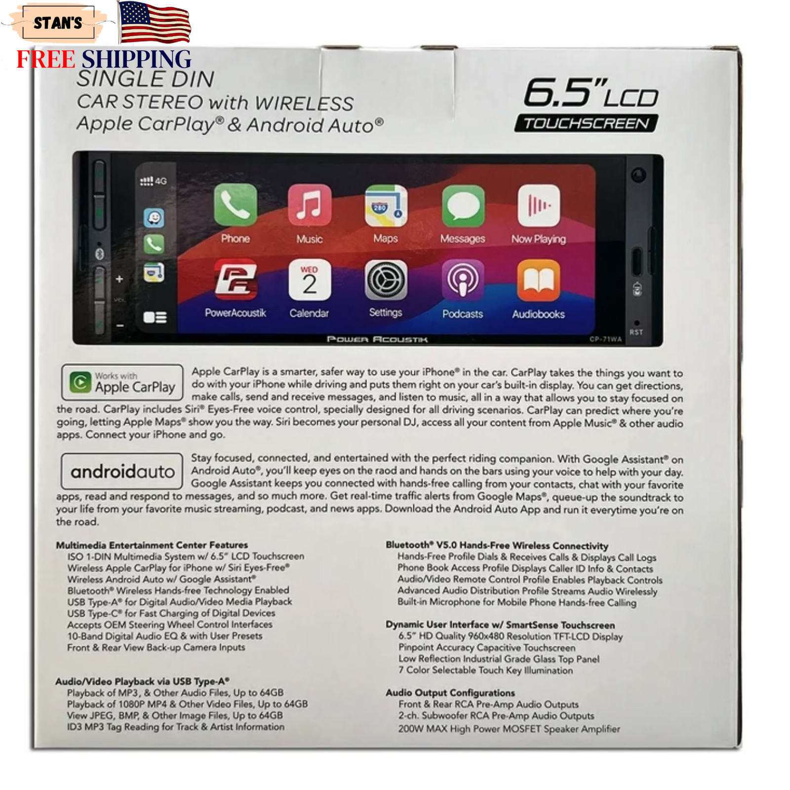 CP-71WA Single DIN 6.5″ Color Touchscreen Car Stereo with Bluetooth Connected…