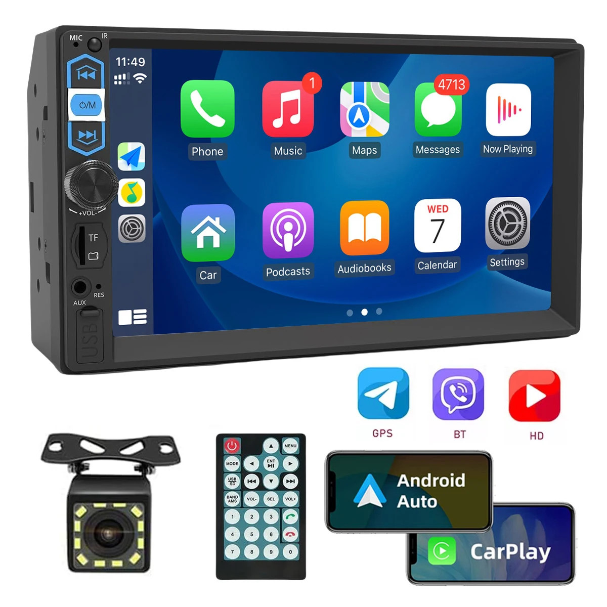 7″ Double 2 DIN Car MP5 Player Bluetooth Touch Screen Stereo Radio With Camera@