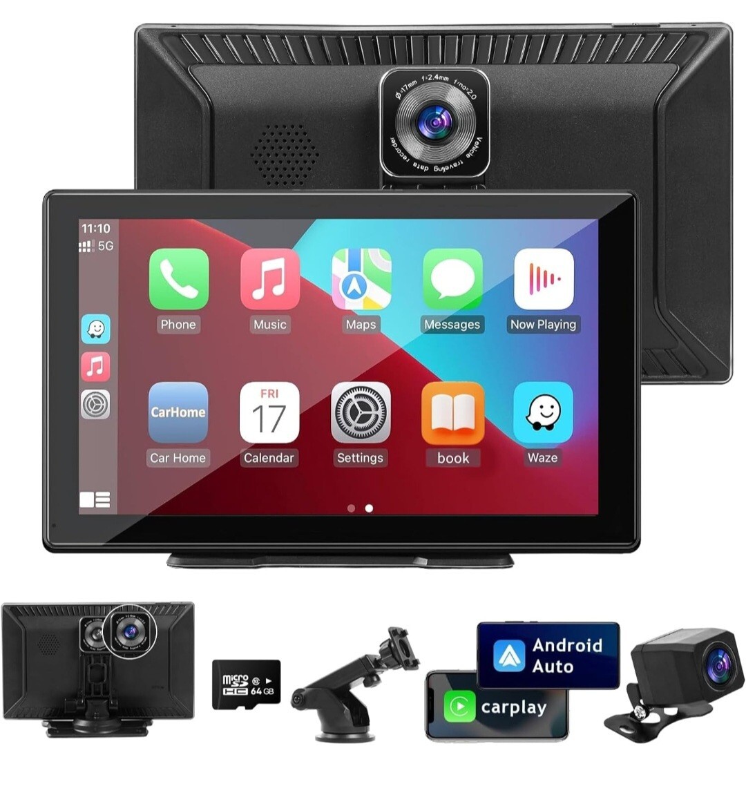 Wireless Touchscreen 4K Dash Cam,9″ Voice Control/Bluetooth, Android, Apple,Q9S