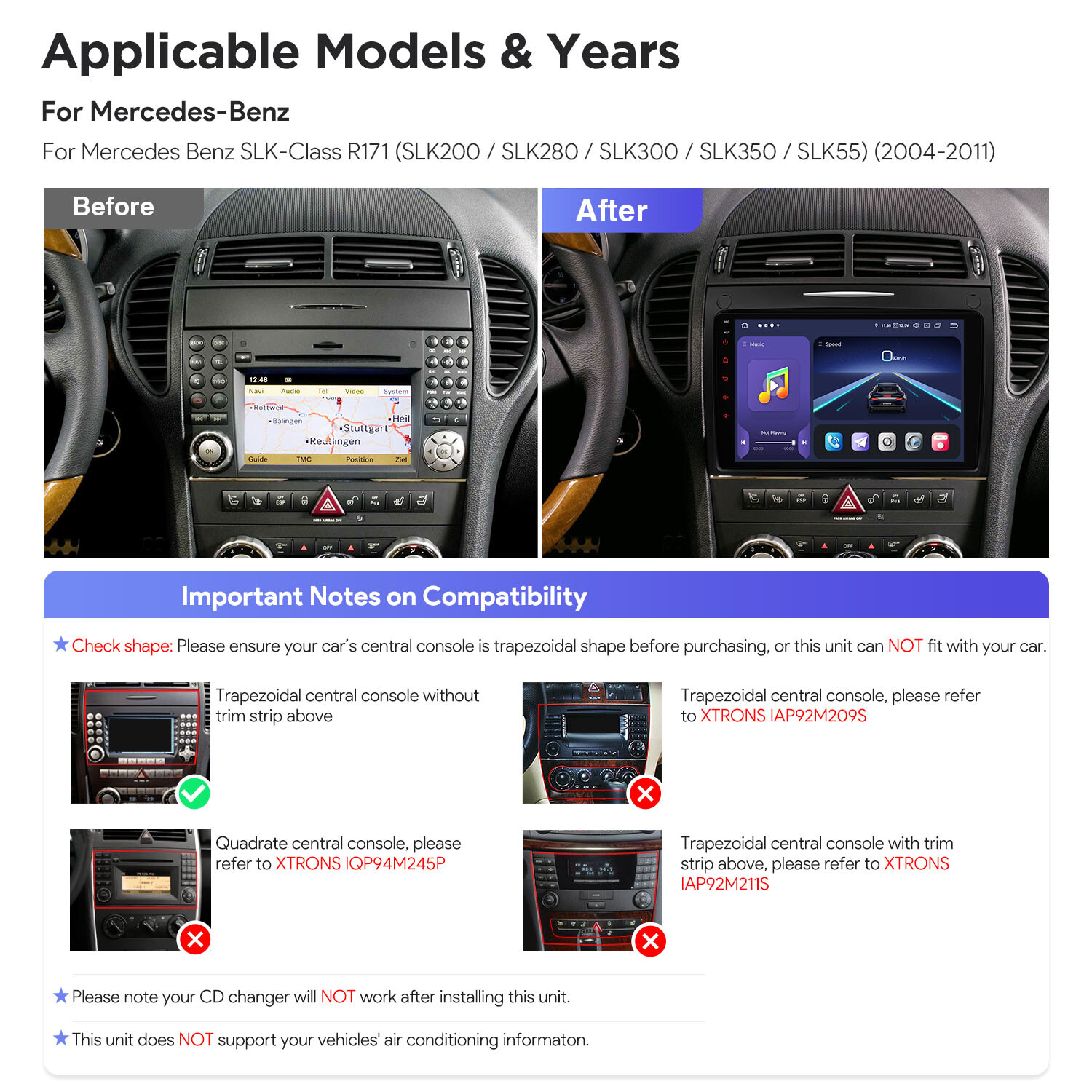 Octa Core Android 13 8+256G Car Stereo Radio GPS For Benz SLK-R171 SLK300 SLK280