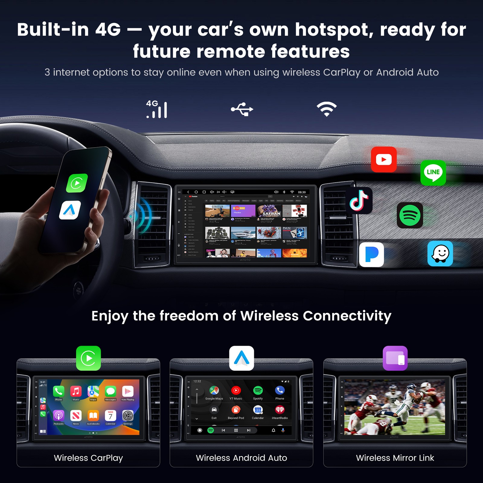 ATOTO Android Double Din Car Stereo 7″ CarPlay&Android Auto W/OBD Diag Scanner