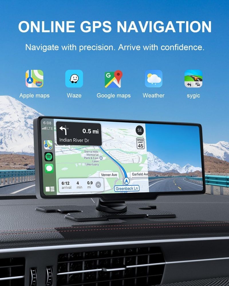 10.26″ Wireless Carplay Multimedia Smart Screen Player Android 15 Navi GPS CAM