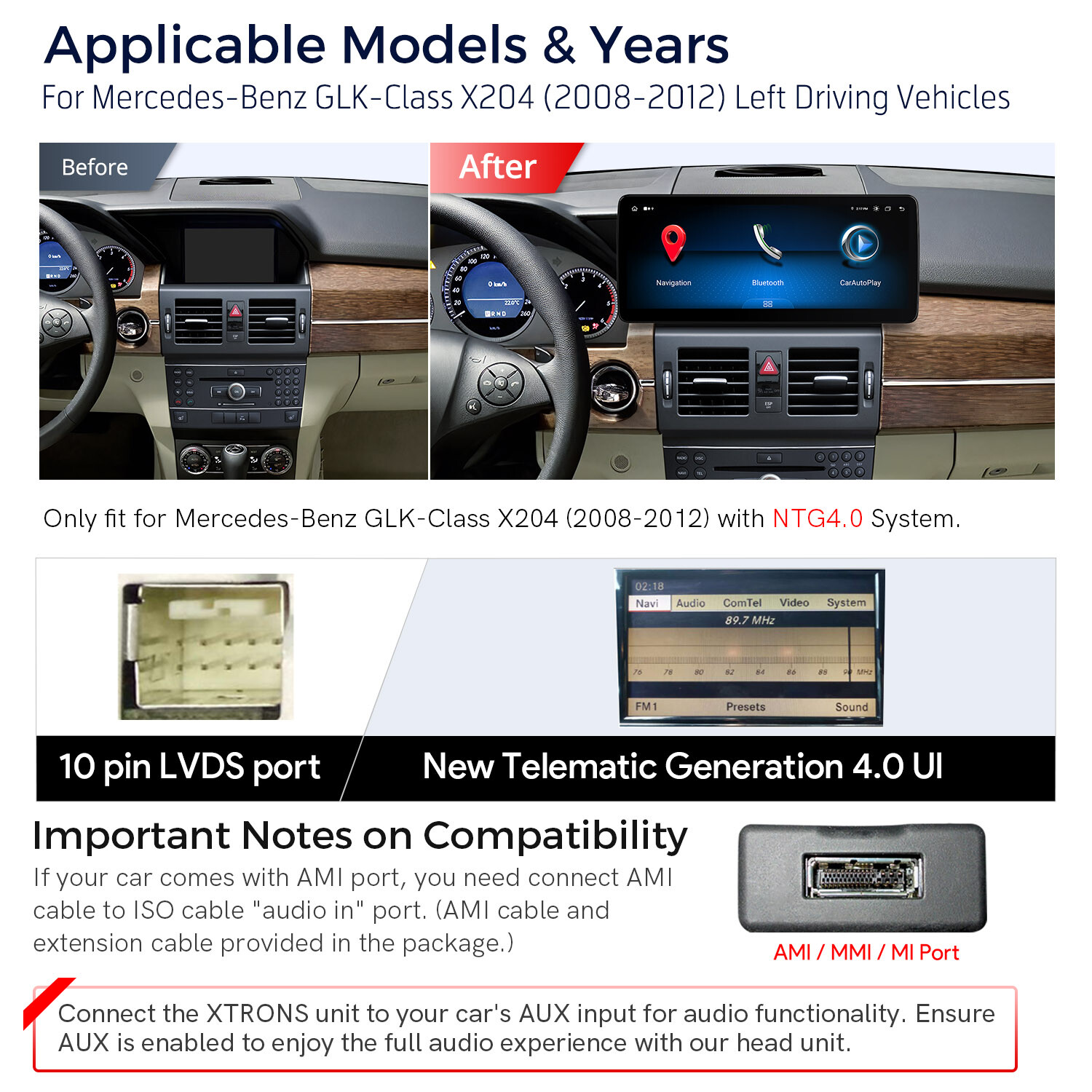12.3″ Android 13 8-Core Car Stereo GPS Retrofit For Benz GLK-Class X204 2008-12