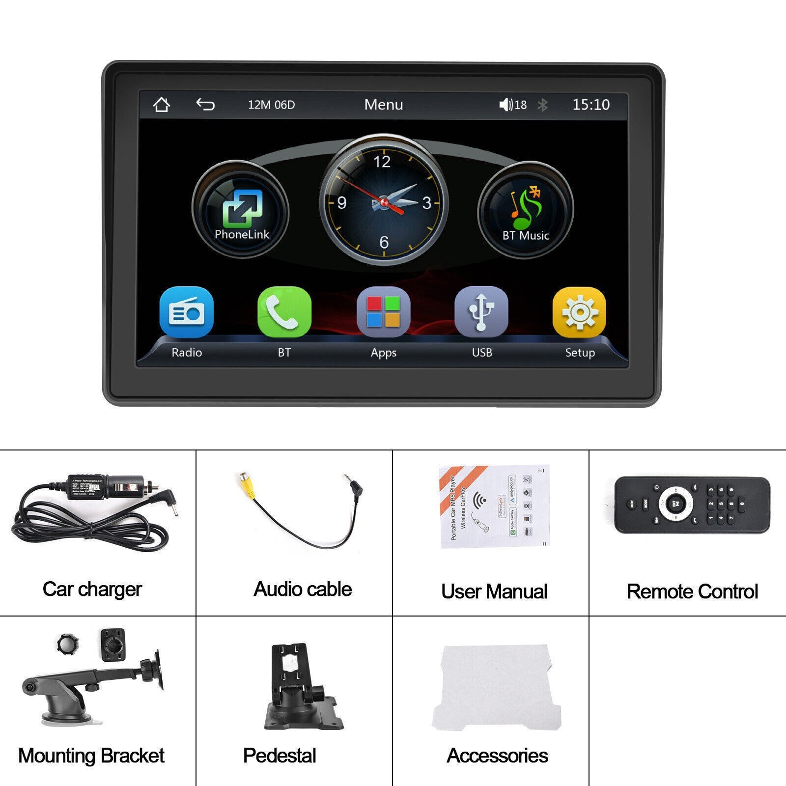7″ Portable Car Monitor Wireless Carplay Android Auto Bluetooth MP5 Player