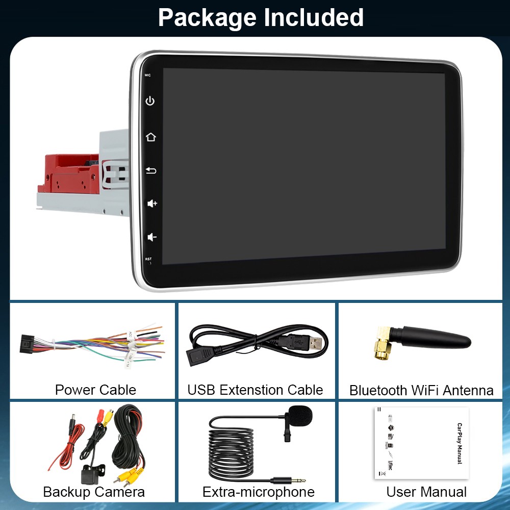 Wireless Apple CarPlay Android Auto 10.1″ Single 1 DIN Car Stereo Head Unit AUX