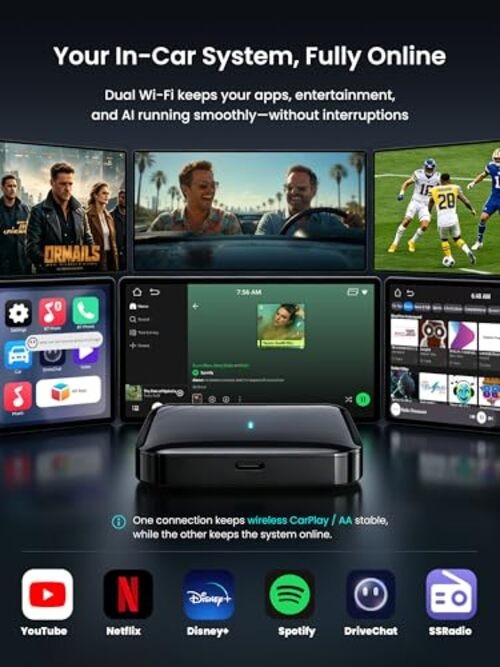 Magic AI Box, Wireless CarPlay/Android Auto Adapter, Car Video Jet Black Finish
