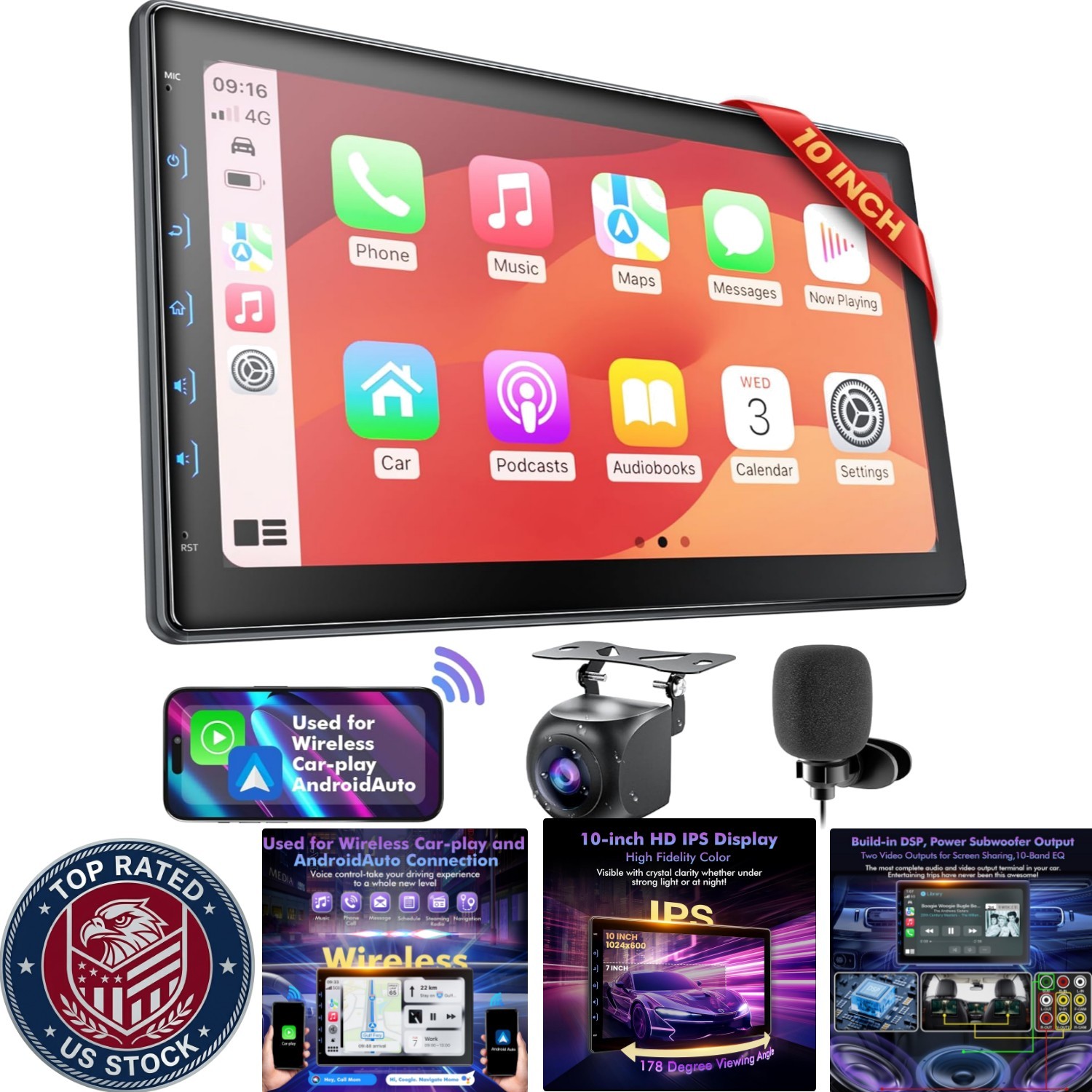 10 Inch IPS Touch Screen Car Stereo – Wireless CarPlay & Android Auto Ready