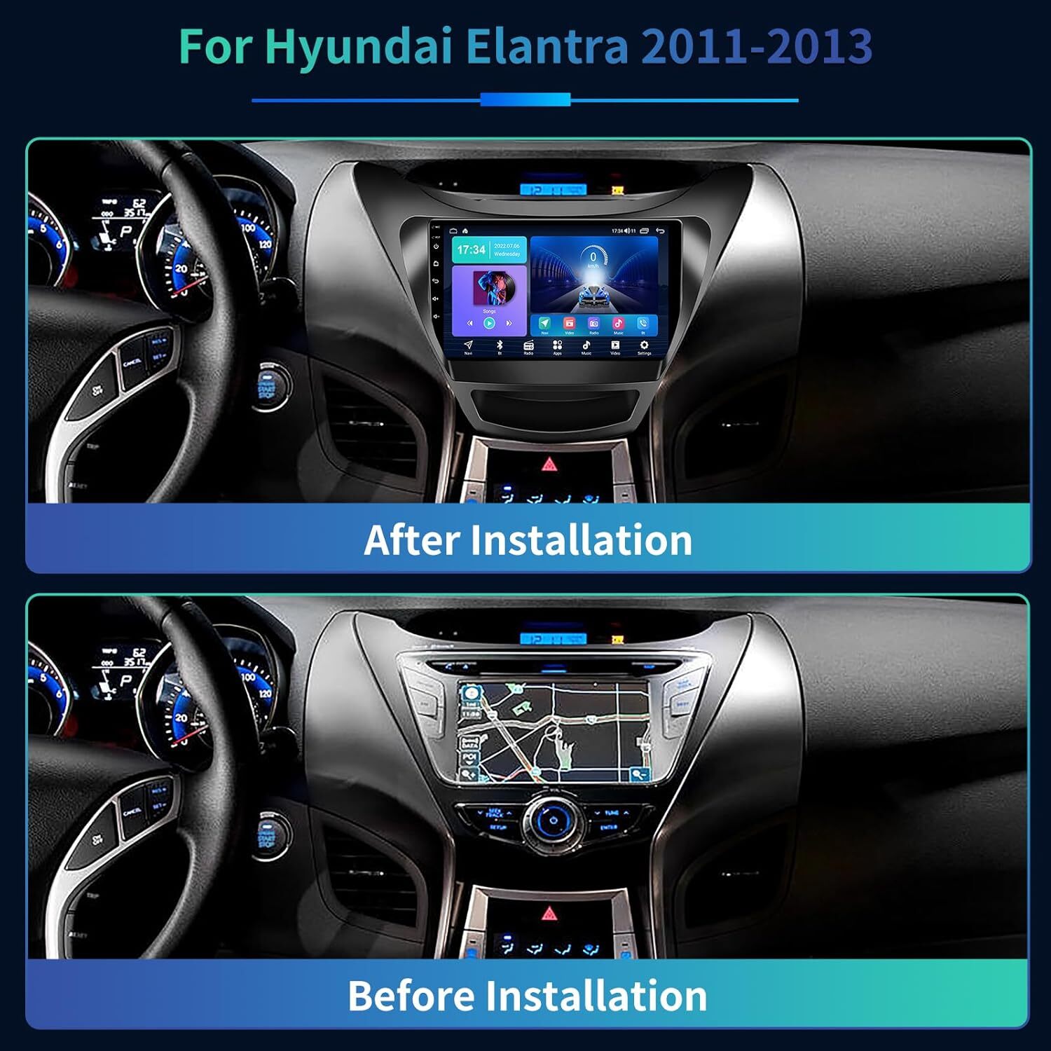 2+32GB For Hyundai Elantra 2011-2013 Android 12 Car GPS Navi Stereo Radio Player