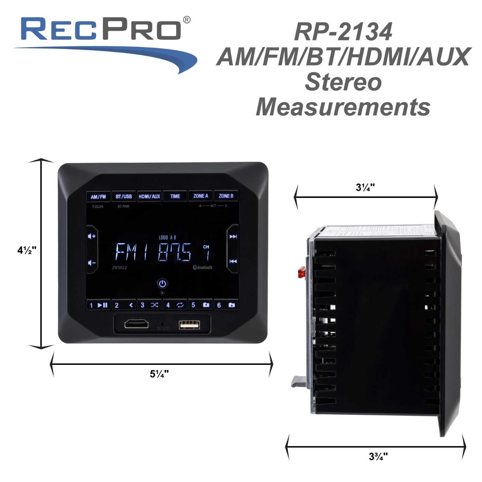 RecPro RV Stereo | AM/FM Radio | Front USB | HDMI Pass Through | Bluetooth