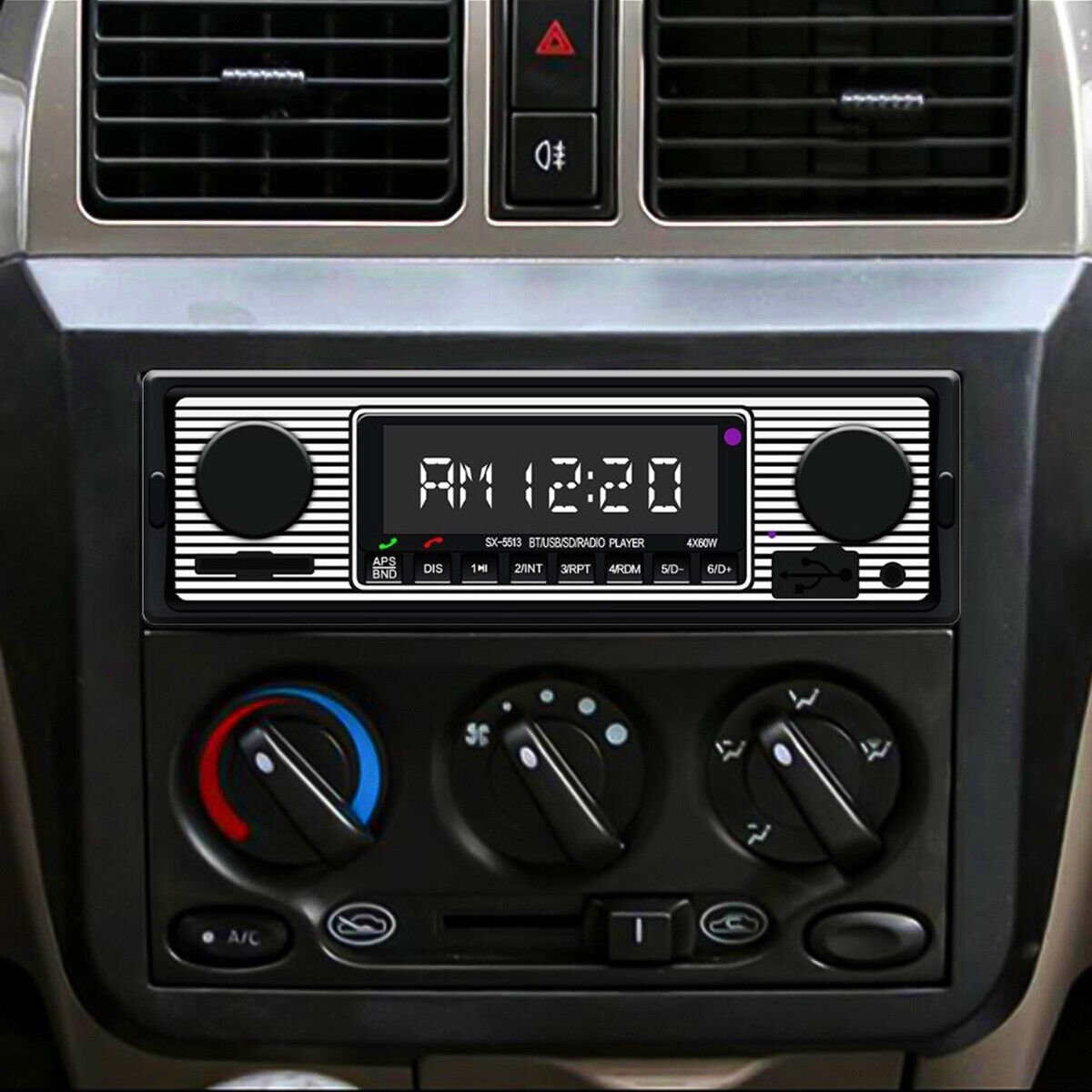 Retro Vintage Classic Single DIN Bluetooth FM Stereo Radio with USB, SD, AUX