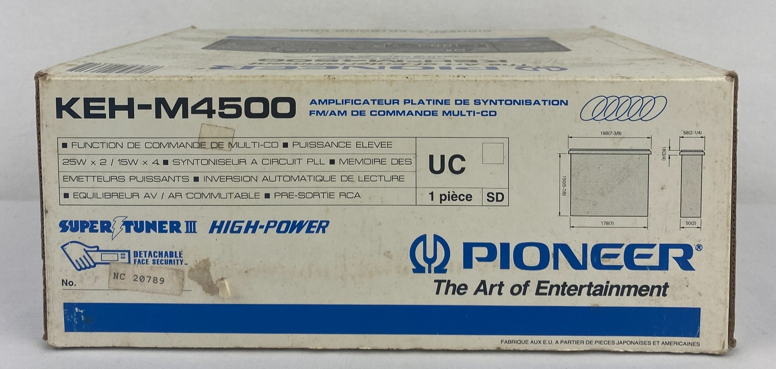 Pioneer KEH-M4500 Cassette Car Stereo w/ Detachable Faceplate Box Manual B50