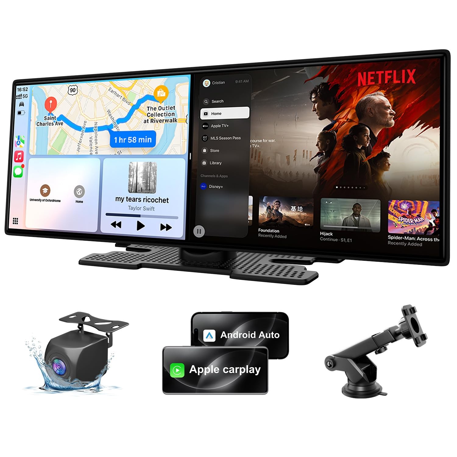 25HOURS 11” Wireless Carplay Screen with Net-Flix YouTube Apps and Backup Ca…