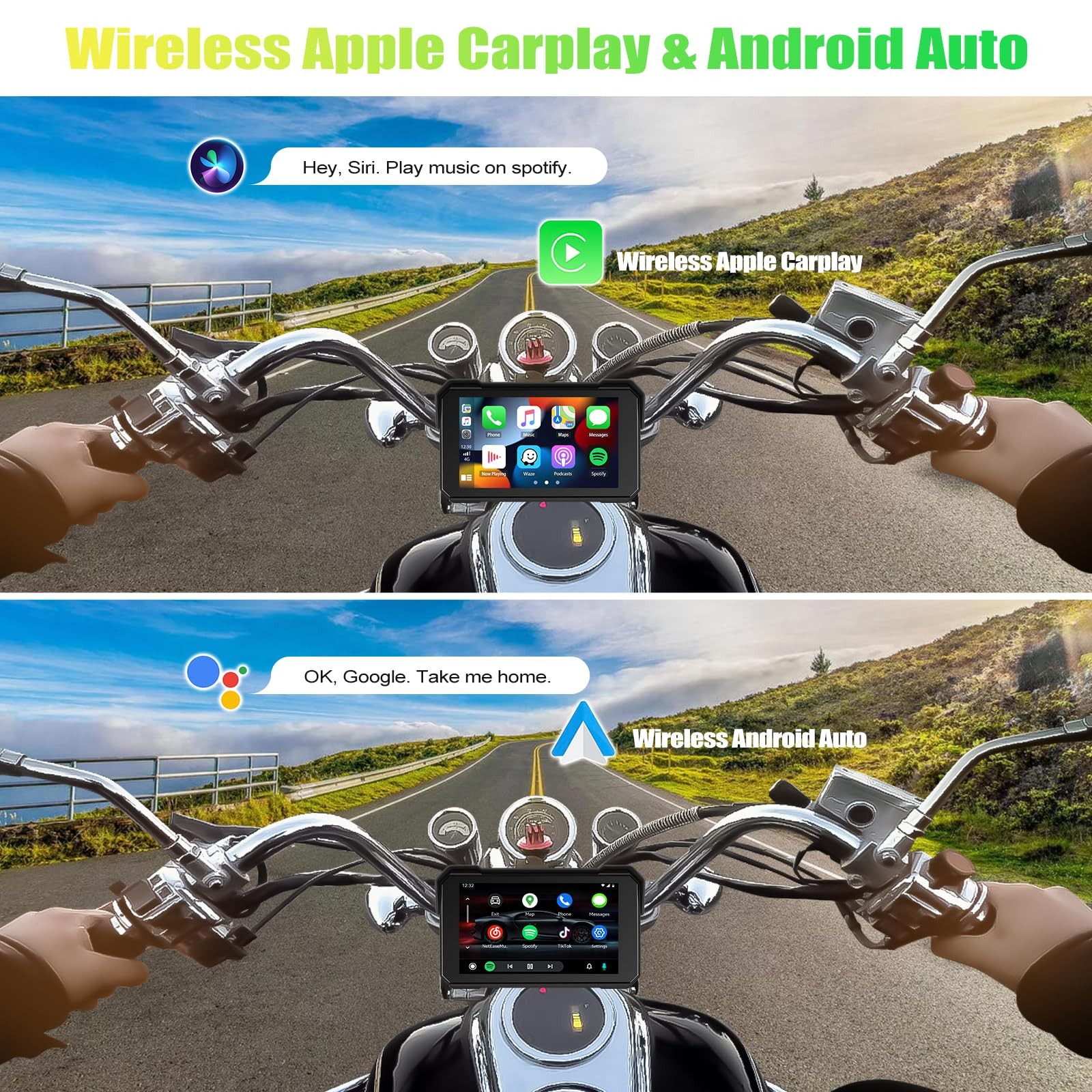 CAMECHO Wireless Motorcycle CarPlay & Android Auto 5 inch Touch Screen