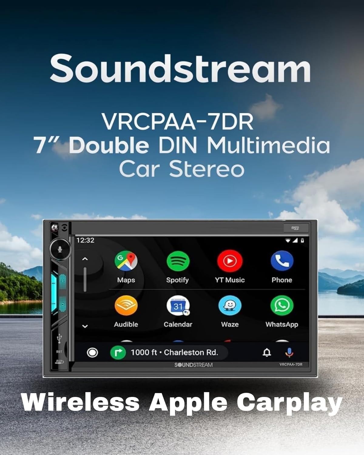Soundstream VRCPAA-7DR – 7″ Double Din Car Stereo, Wireless CarPlay Android Auto