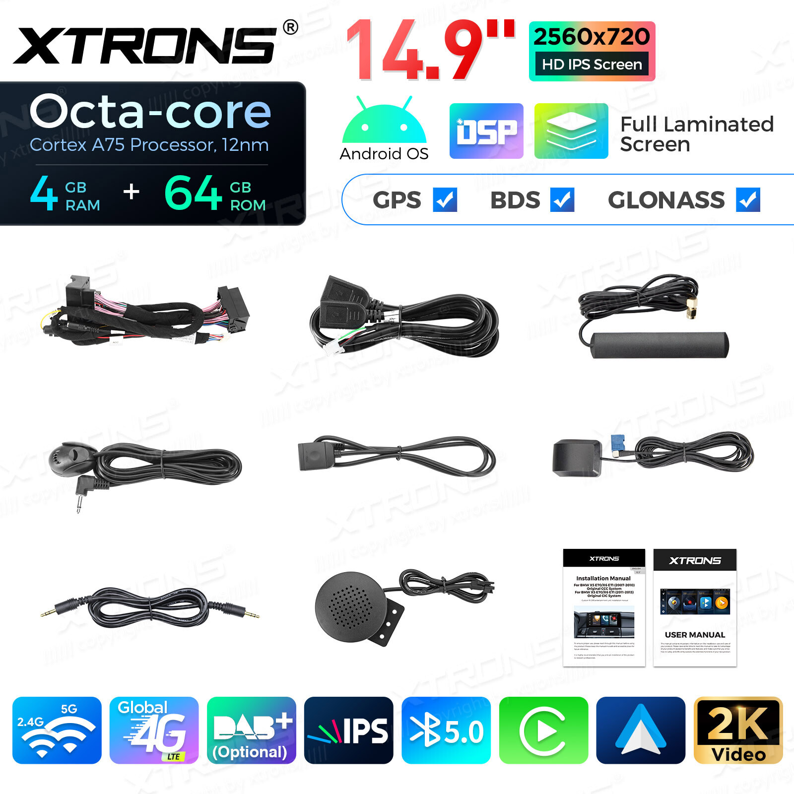 Android 14 Stereo for BMW X5 E70 X6 E71 14.9 inch Screen Wireless CarPlay 4G 64G
