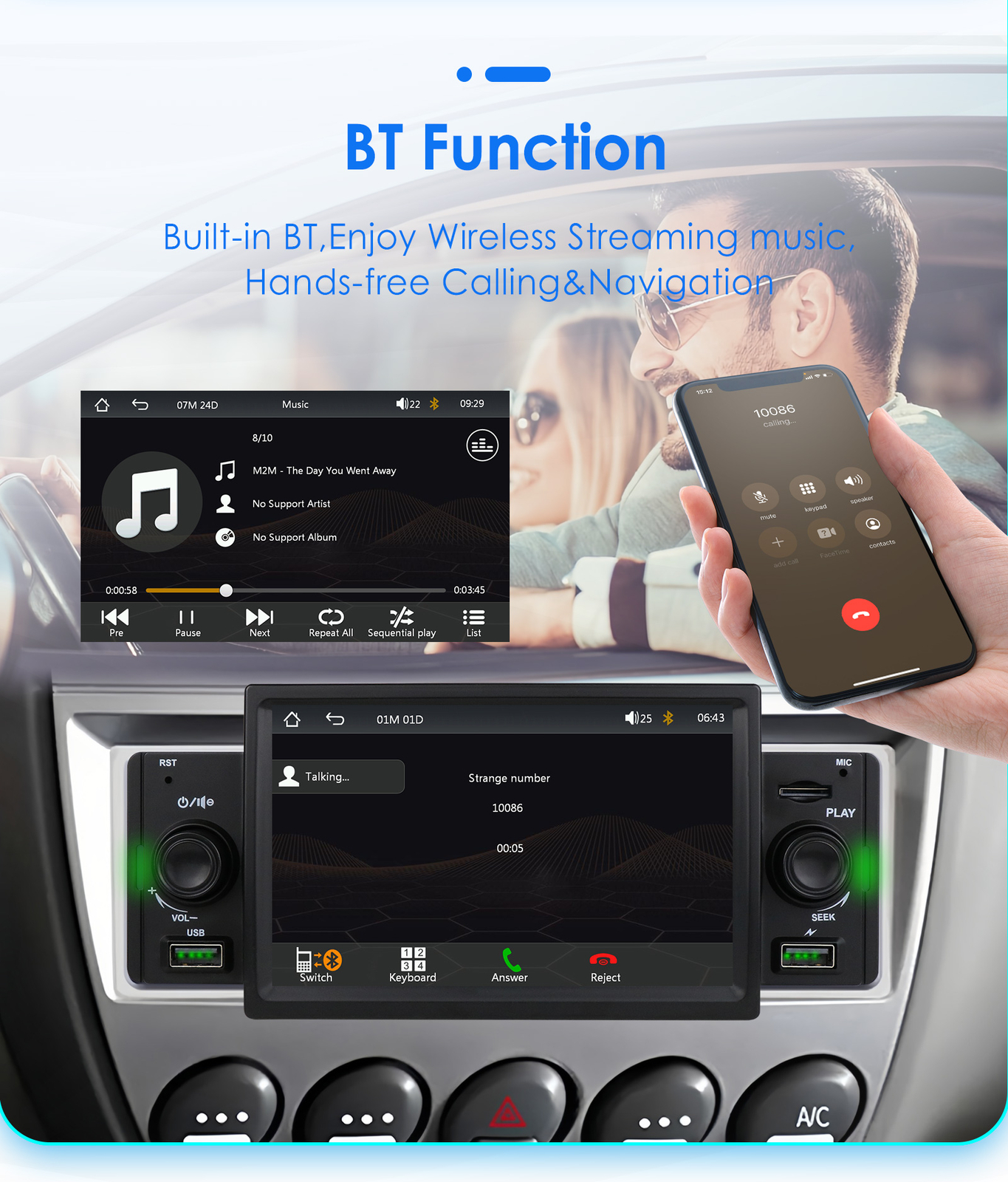Single 1Din Car Stereo Radio Wireless Apple Carplay 5″ Touch Bluetooth DSP FM AM