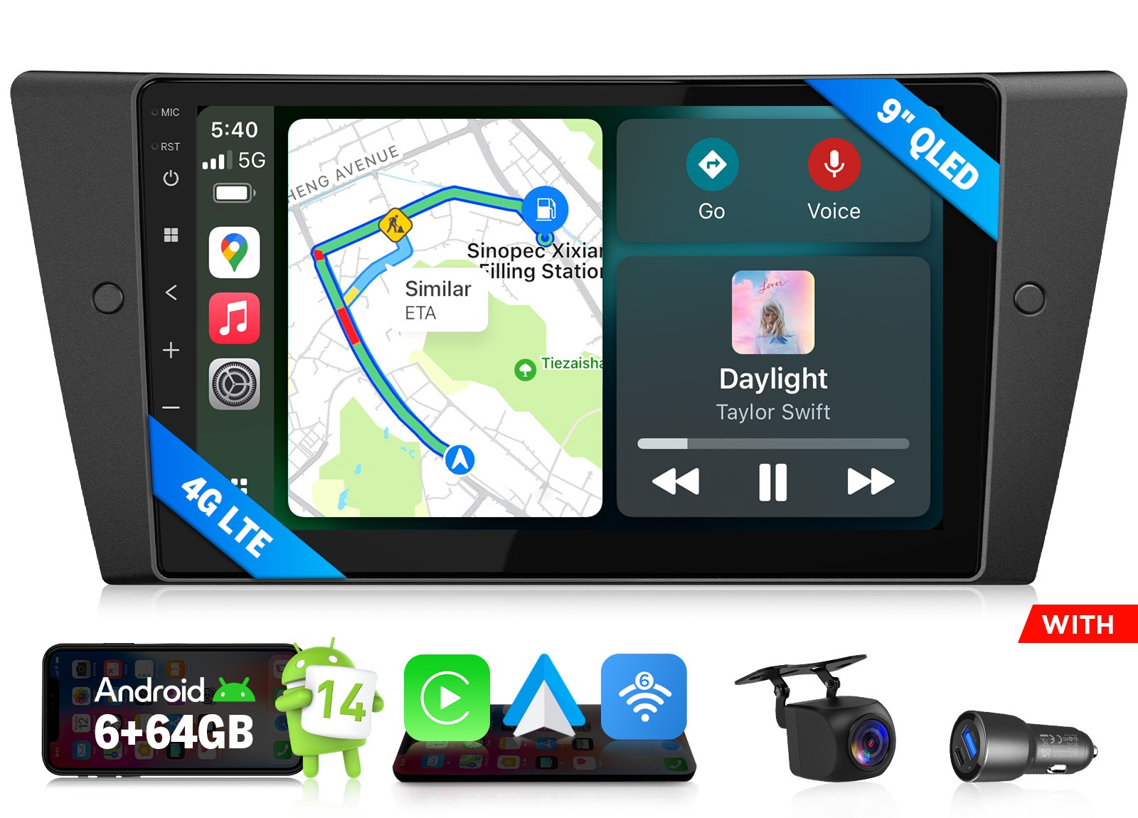 QLED 9″ Android Auto 6+64GB Car Stereo for BMW 335i E90 Apple CarPlay HiFi Audio