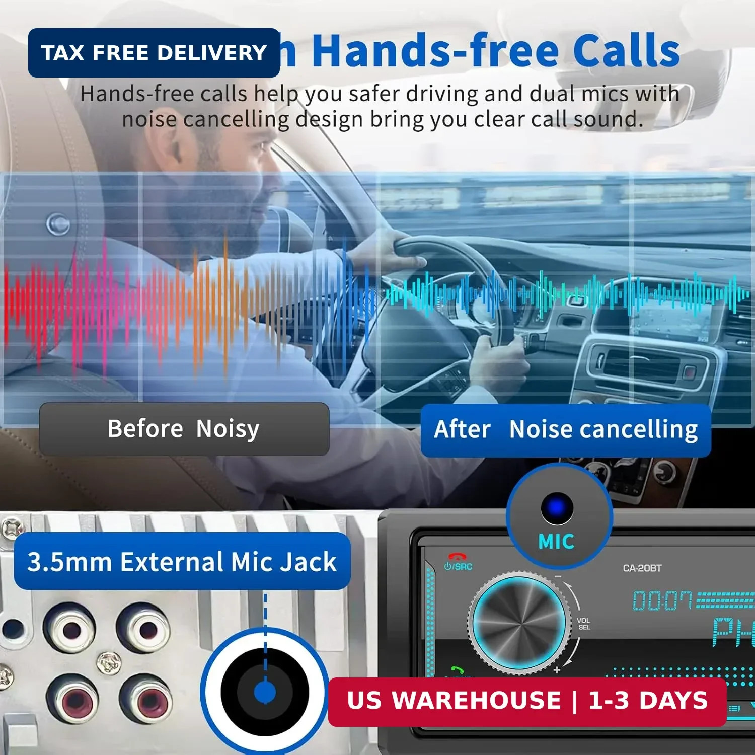Single Din Car Stereo Receiver: Bluetooth Car Radio System – Marine Audio with L