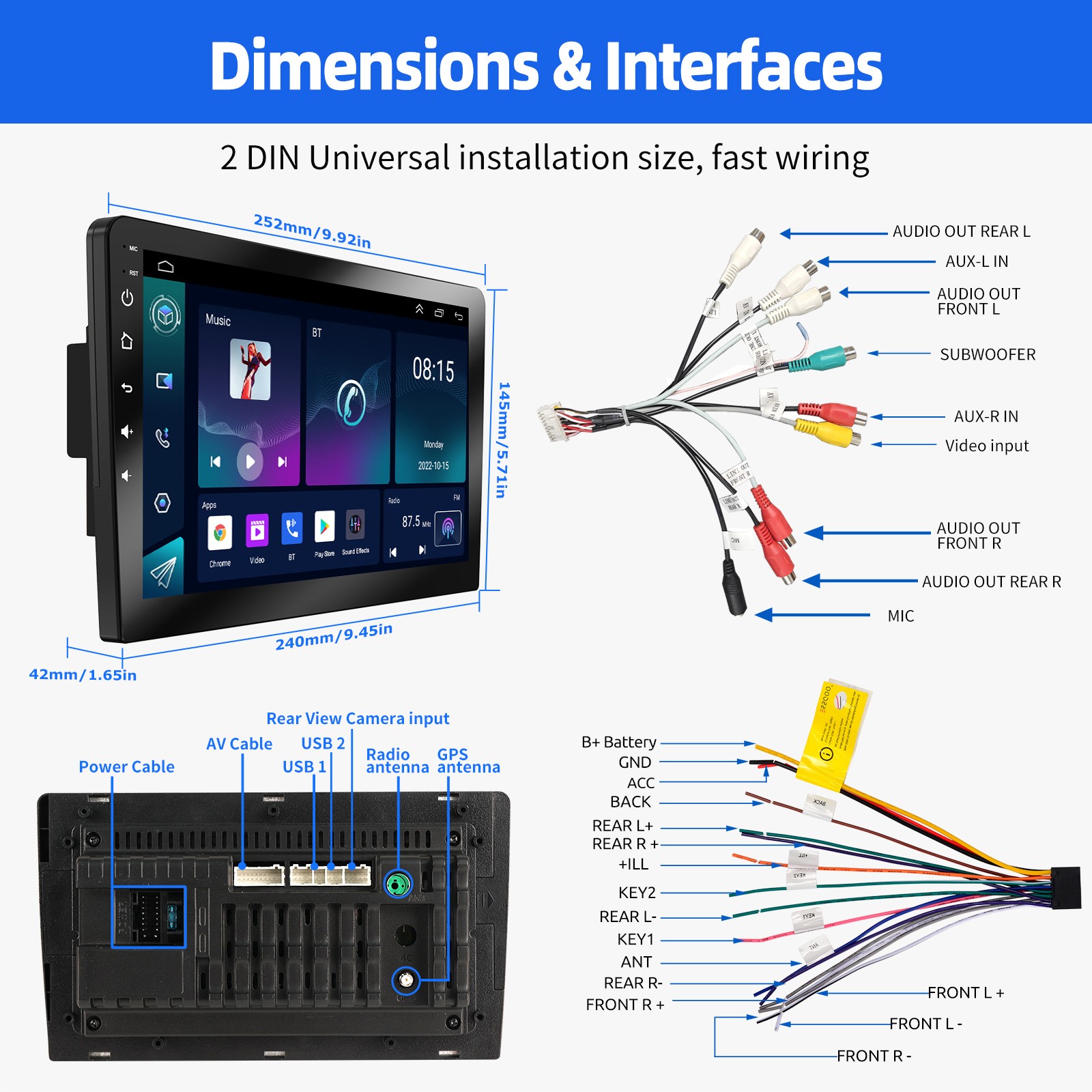 10.1″ 2Din DVR&AHD+ Car Stereo Radio IPS Touch Screen WiFi GPS Navi ASP CarPlay