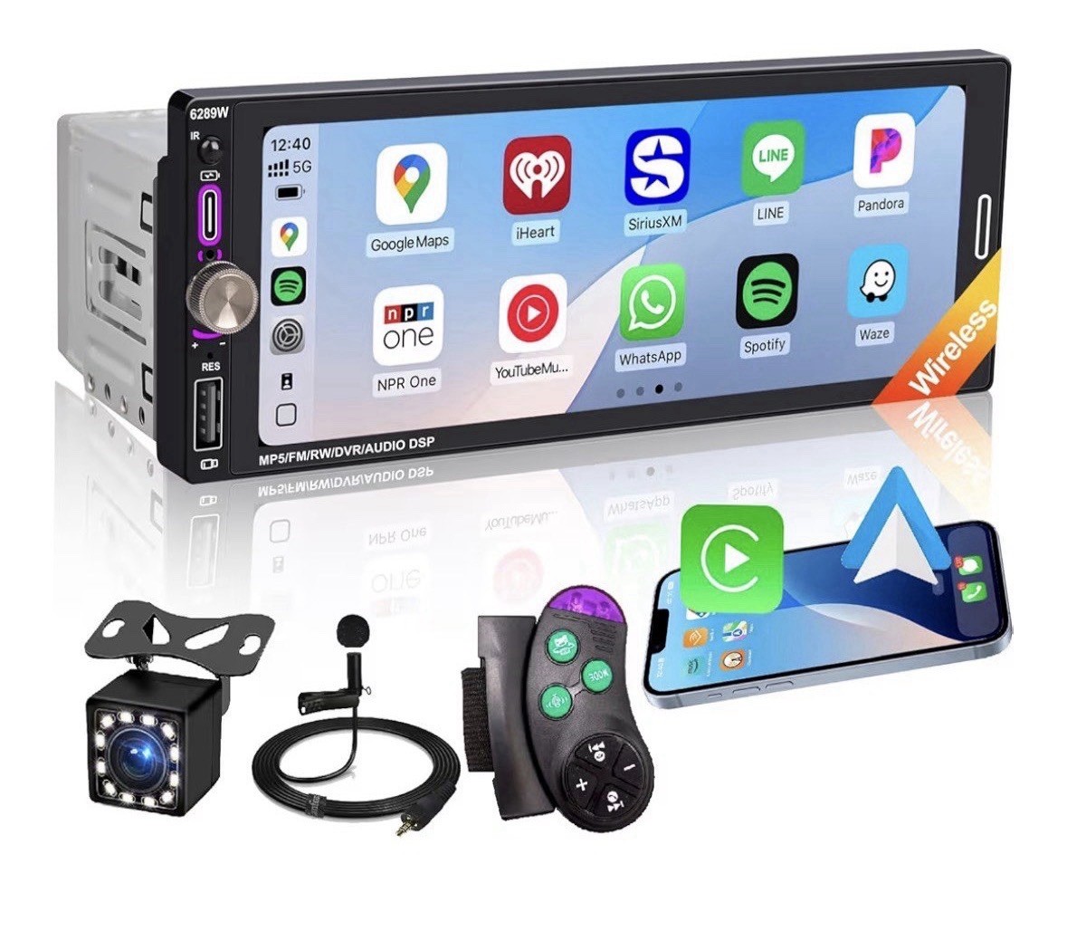 6289W 1 DIN Car MP5 Player 6.9in Touchscreen Bluetooth USB Remote Control