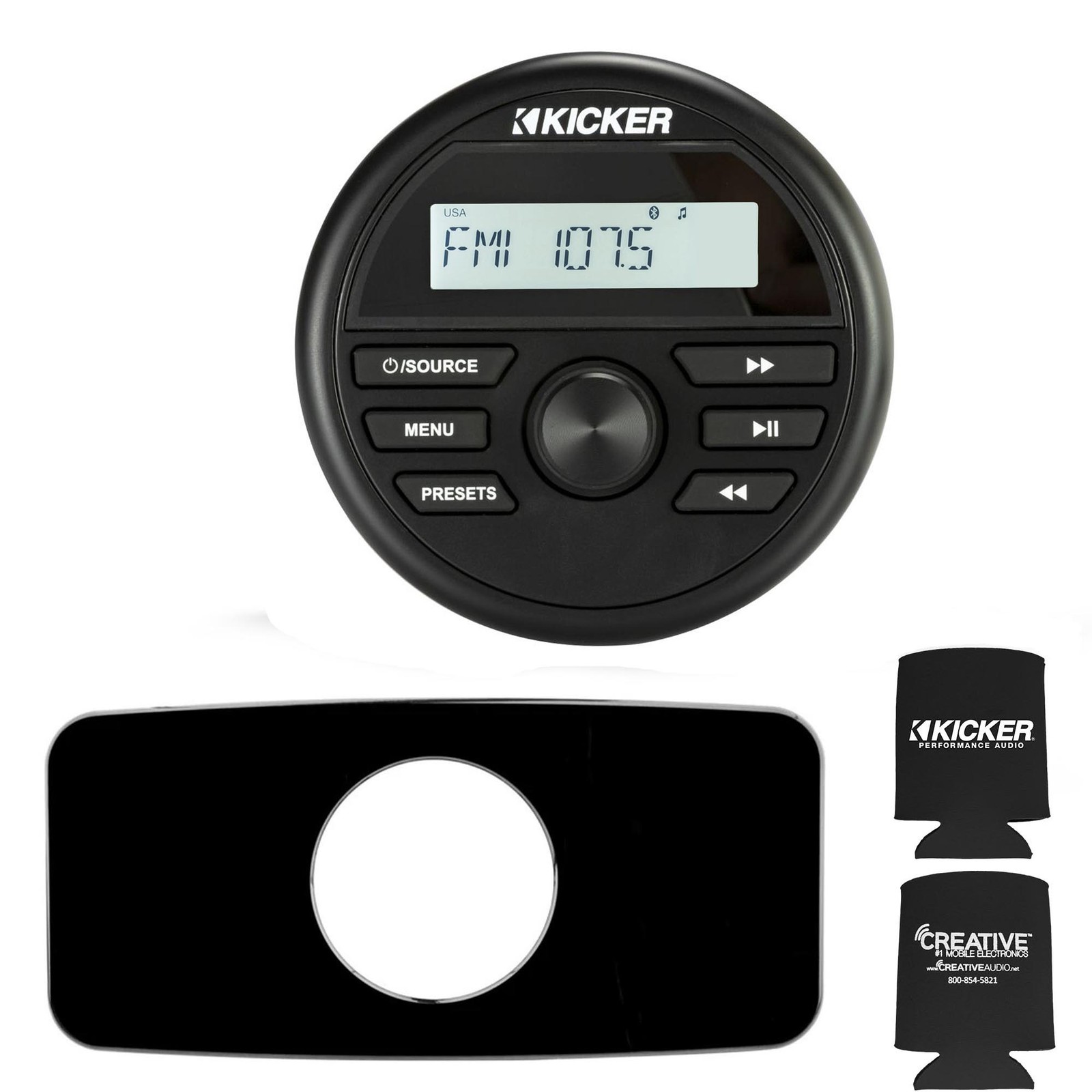 Kicker 46KMC2 Marine Radio With Stinger Marine SEADASH3B 3″ Radio Kit – Black