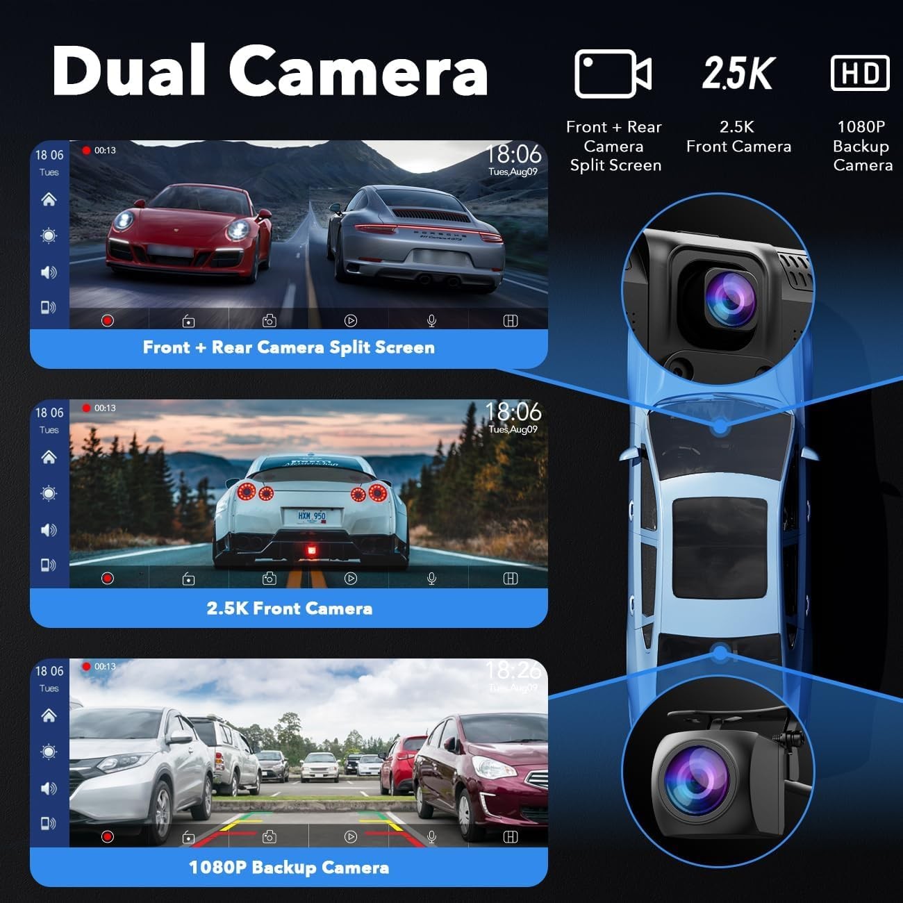 LAMTTO 9.26 Wireless Carplay and Android Auto with 2.5K Dash Cam, 1080P Backu…