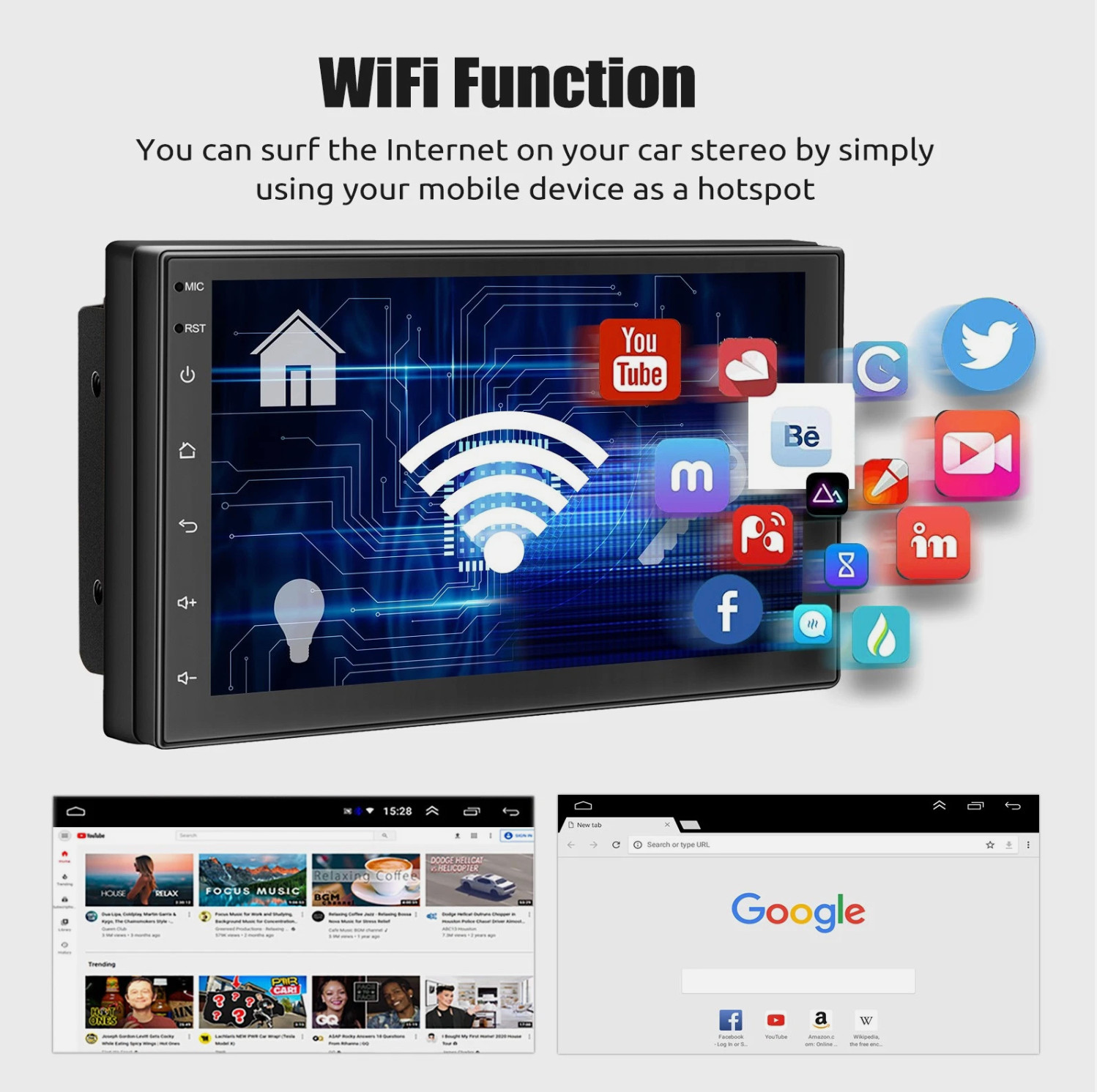 Android 15 4+64G 7″ 2Din Car Stereo Radio GPS Navi Wireless Carplay Android Auto