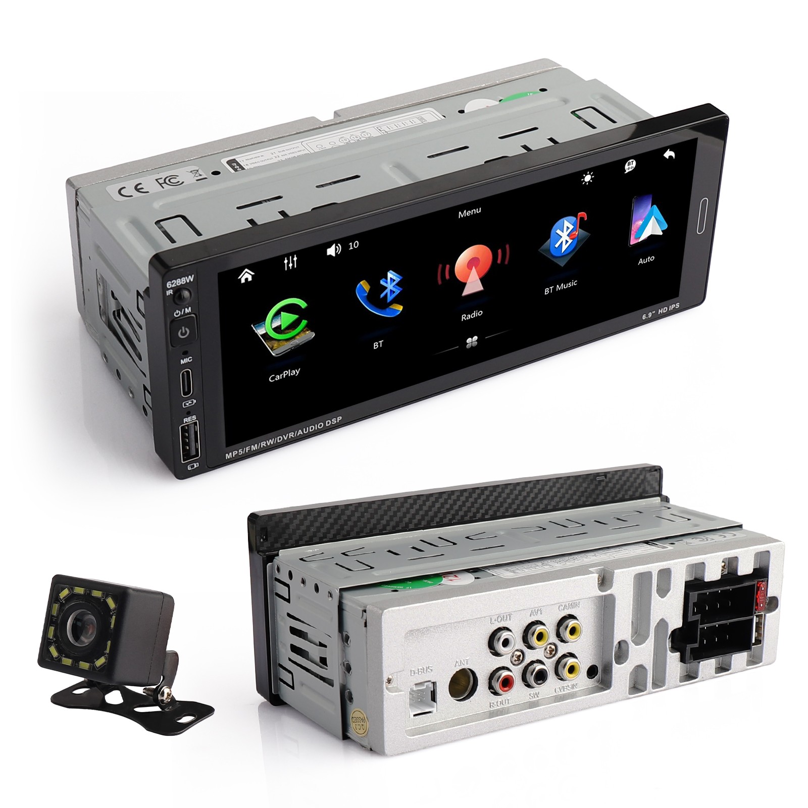 6.9 Inch Single Din Touchscreen Car Stereo Wireless Multimedia w/ Backup Camera