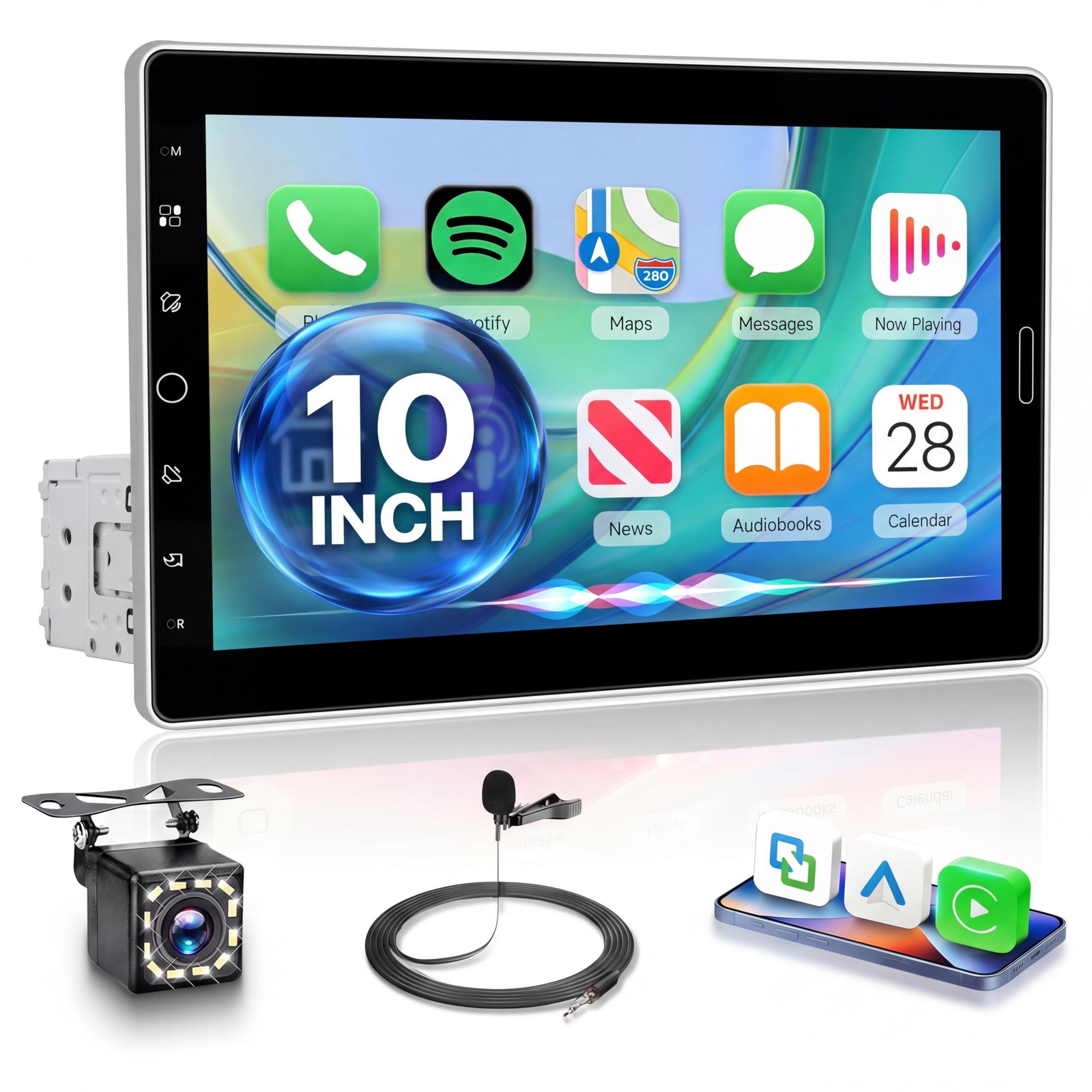 10.1 inch Single Din Radio Wireless CarPlay Android Auto, Detachable Touchscr…