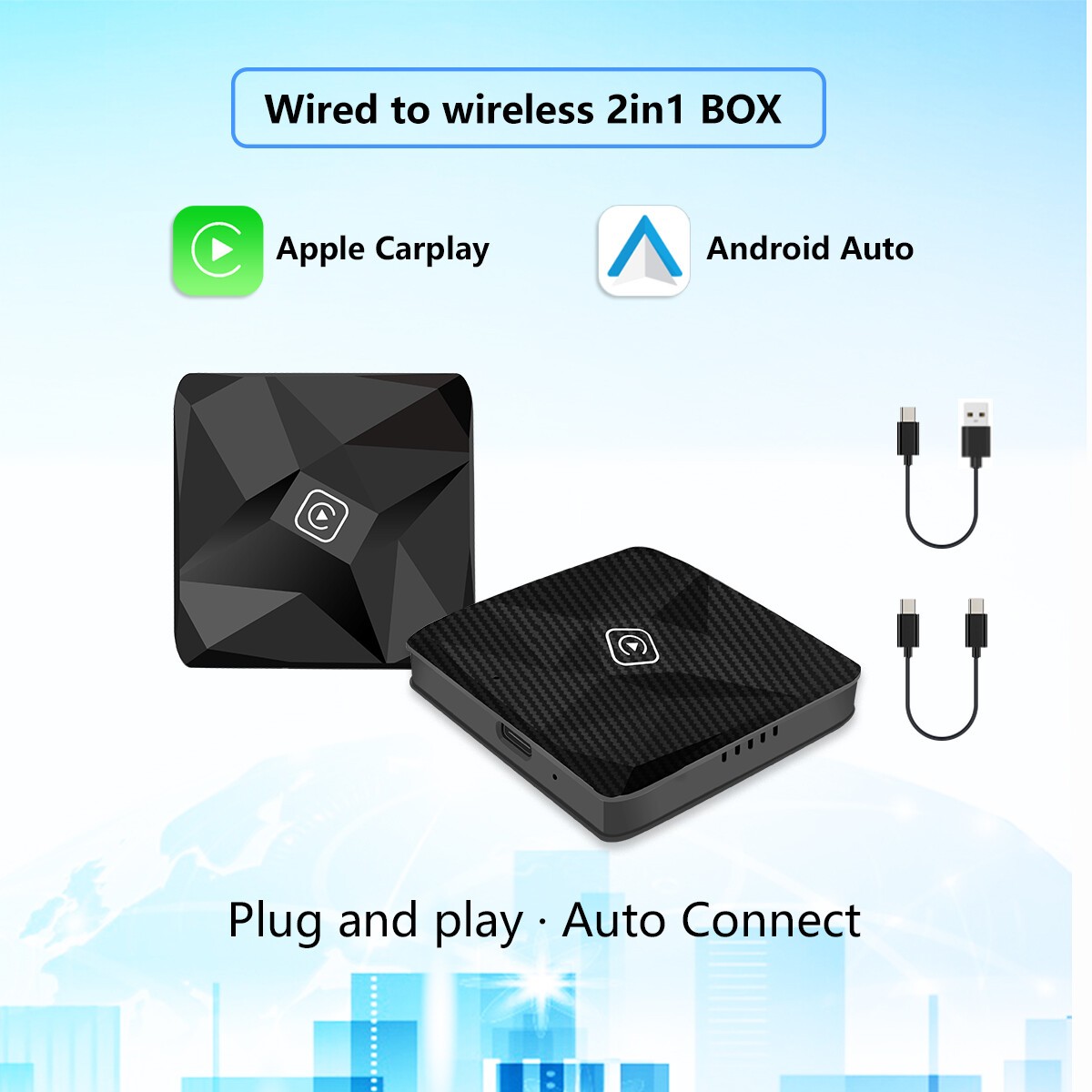 For Wireless CarPlay AI Box Android Auto Adapter WIFI Converter Netflix YouTube