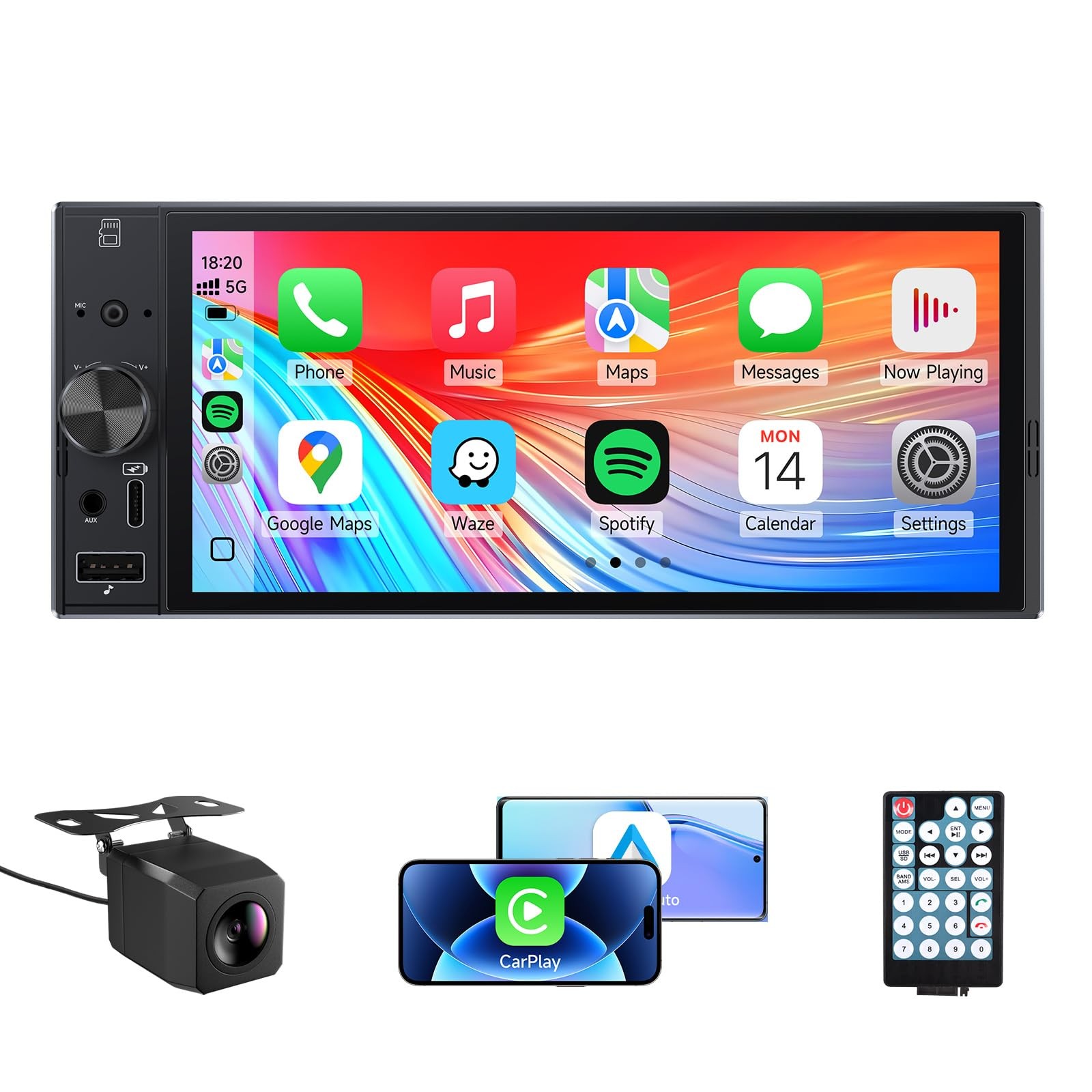Single Din Car Stereo with Carplay Android Auto,6 Inch in-Cell Touch Screen,…
